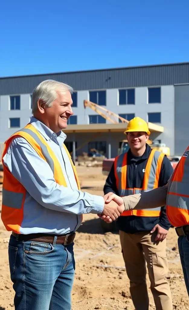 A client shaking hands with a KL Energy Industries project manager at a completed site.