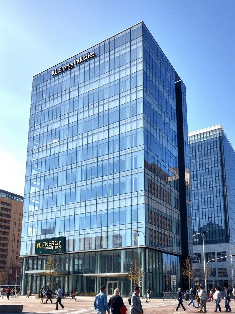 A modern office building constructed by KL Energy Industries with sleek glass facades.